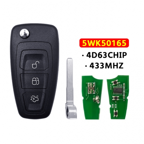 5WK50165 Car Remote Flip Key 3 Button 433Mhz FSK 4D63 Chip For Ford Mondeo Focus C-Max 2011 2012 2013 2014