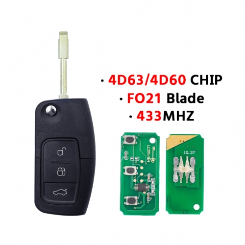 3 Buttons Remote Key for Ford Mondeo Focus Fiesta C-Max S-Max Galaxy Smart Car Key 4D60 or 4D63 Chip 433Mhz