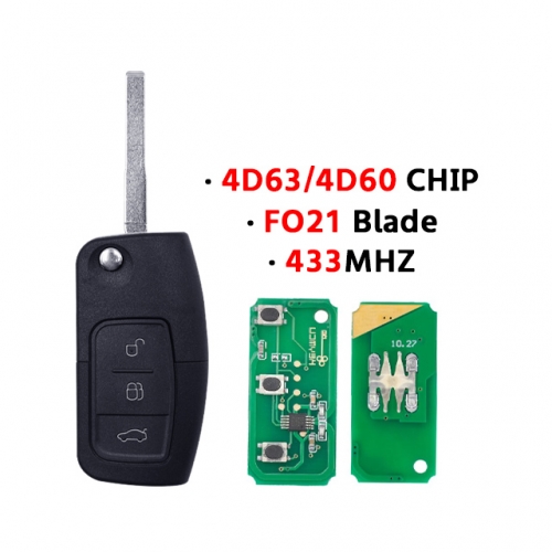 433Mhz 3Buttons Folding Remote Car Key for Ford 4D60/4D63 Chip for Ford Focus 2 3 Mondeo Fiesta Key Fob HU101 Blade