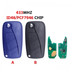 2 Button Blue/Black Remote Key For FIAT 500 Panda Punto Bravo Delphin Key PCF7946 Chip 433Mhz