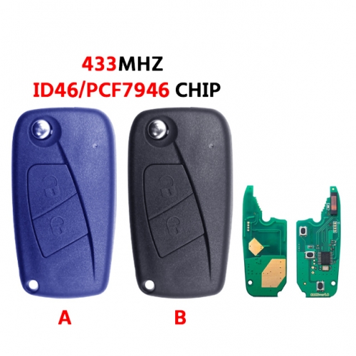 2 Button Blue/Black Remote Key For FIAT 500 Panda Punto Bravo Delphin Key PCF7946 Chip 433Mhz