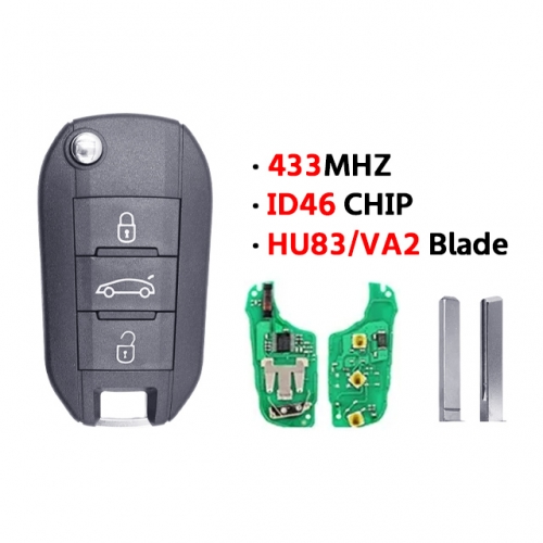 3Buttons Flip Key For Peugeo.t Citroe.n Blade  433Mhz HU83/VA2 Blade