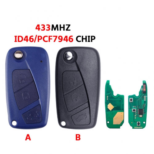 3 Buttons Smart Car Key for Fiat 500 Panda Idea Punto Stilo Ducato 433Mhz ID46/PCF7946 Chip Flip Key Shell Case for Fiat