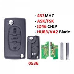 3Buttons Flip Key For Peugeo.t Citroe.n Blade HU83/VA2 0536 ASK/FSK