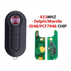 3 Button Remote Flip Car Key  433Mhz For Fiat 500 Grande Punto Doblo Qubo 2006 2007 2013 D-elphi BSI /M-arelle With PCF7946 Chip