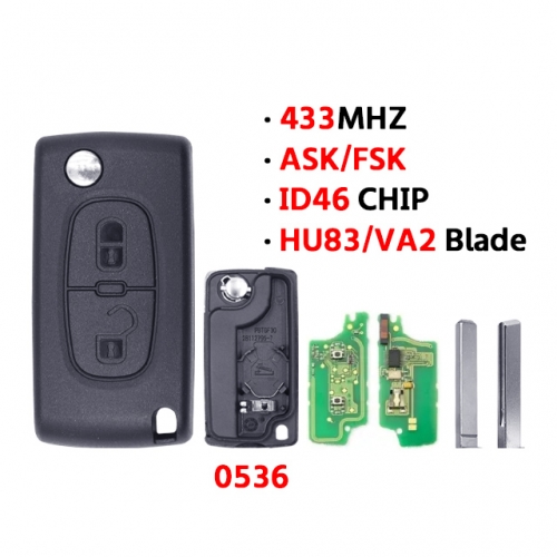 2Buttons Flip Key For Peugeo.t Citroe.n Blade HU83/VA2 0536 ASK/FSK