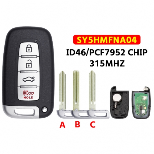 LockSmithbro 4 Button PCF7952L & ID46 Chip 433Mhz Left Blade ForHyundai Smart Key Card For I20 I30 Sonata Elantra Ix35 With Logo
