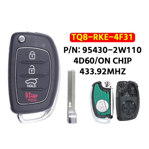 4 Button Remote Car Key Fob 433MHz TQ8-RKE-4F31, 95430-2W110  for T-Hyundai Grand Santa Fe Sport Maxcruz 2016 2017 2018 2019