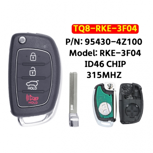 4 Buttons Flip Remote  Key 315MHz ID46 Chip TQ8-RKE-3F04, 95430-4Z100 for T-Hyundai Santa Fe