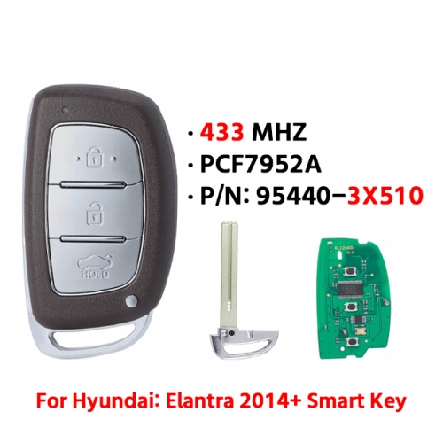 3Button H-yundai Elantra 2014+ Smart Key, PCF7952A, 433MHz 95440-3X510