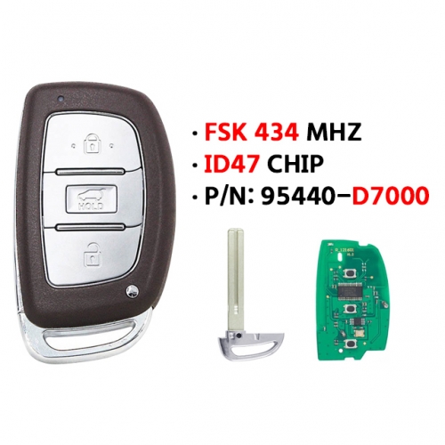 3Button 2019 H-yundai Tucson remote control smart card PN: 95440-D7000 434 frequency 47 chip