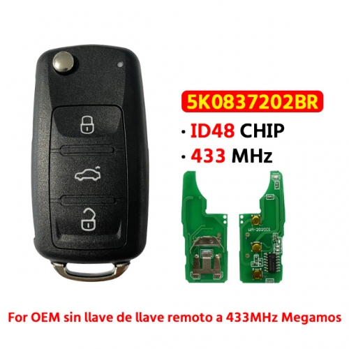 For T-Volkswagen 3-button smart key 434MHz FCCID:5K0 837 202BR