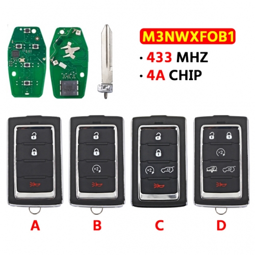 For Jeep T-Wrangler 2021 Smart Remote 3/4/5 Buttons 433 MHz 4Achip FCCID:M3NWXFOB1