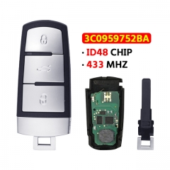 3 Buttons Smart Car Key for VW /Passat B6 3C B7 Magotan CC 2006-2011 Car Remote Key ID48 Chip 433MHZ 3C0959752BA