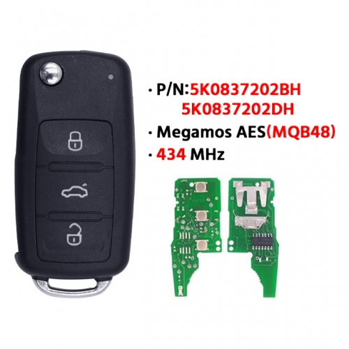 3Button remote key 433Mhz MQB48 For T-Volkswagen MQB3 key folding car key 433MHz 5K0837202BH 5K0837202DH