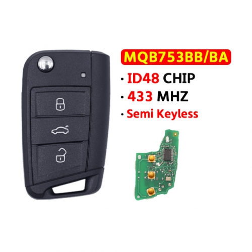 3Button remote key 433Mhz ID48 for T-Volkswagen MQB 753BB/BA folding key T-Volkswagen new high 7 Tiguan L Lingdu