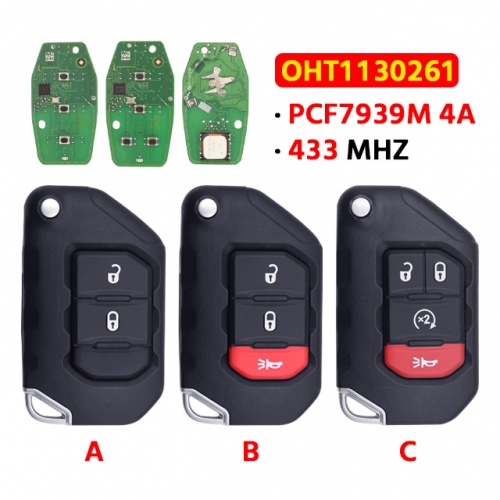 For the new Jeep T-Wrangler smart folding remote control JEEP T-Wrangler smart card key 433MHZ 4A chip  FCC:OHT1130261