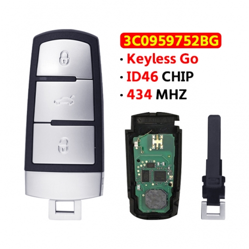 Smart Remote Key  For VW Magotan Passat CC Fob 433MHz ID46Chip （3C0 959 752 BG）