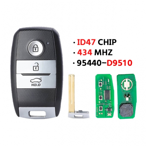 3 Button P/N:95440-D9510 434MHZ ID47 CHIP For 2018 Kia Niro Remote Smart Card