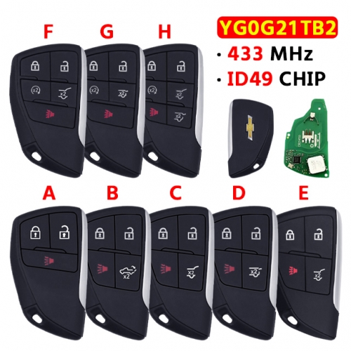 3/4/5/6 Button Smarty Car Key For Chevrolet Suburban Tahoe 2021 2022 Remote 433MHz ID49 Chip FCC ID YG0G21TB2