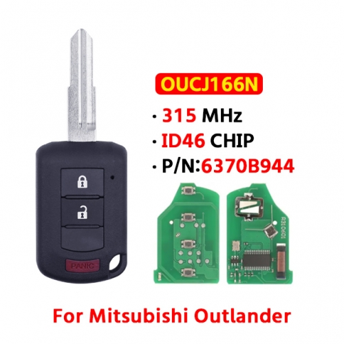 2+1Button Remote Key 315MHz ID46 OUCJ166N P/N: 6370B944  For T-Mitsubishi Outlander Sport 2013-2019