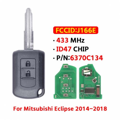 2 Buttons Remote Car Key 433MHz ID47 Chip J166E P/N: 6370C134 For T-Mitsubishi Eclipse 2014-2018 MIT11R Blade