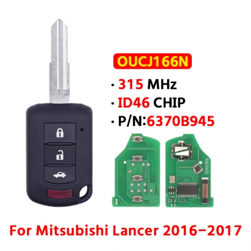 3+1Button Remote Key 315MHz ID46 OUCJ166N P/N: 6370B945 For T-Mitsubishi Lancer 2016-2017