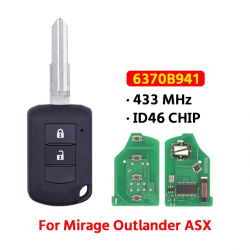 2 Buttons Remote Key 433MHz ID46 chip J166E P/N: 6370B941 For T-Mitsubishi ASX Mirage Outlander 2016 2017 2018