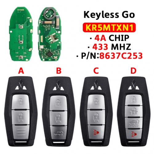 2/3/4-Button Aftermarket Smart Key For T-Mitsubishi Outlander 2021-2022 PN: 8637C253 KR5MTXN1 433MHZ 4A Chip Keyless Go