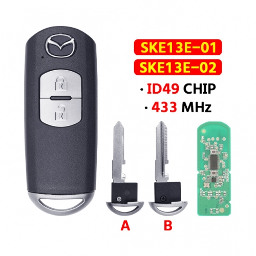 2 Buttons Smart Car Key SKE13E-01 SKE13E-02  433Mhz ID49Chip For MAZDA CX-3 CX-5 Axela Atenza Model