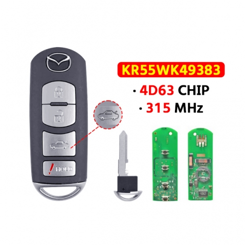 4 Buttons Smart Remote Car Key Fob FSK 315MHz 4D63 Chip For Mazda 6 2009 2010 2011 2012 2013 FCC ID: KR55WK49383