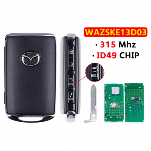 4Button Smart Remote Key Fob  315MHz WAZSKE13D03 ID49 for Mazda CX-5 CX-9 6 MX-5 Miata 2019 2020 2021 2022