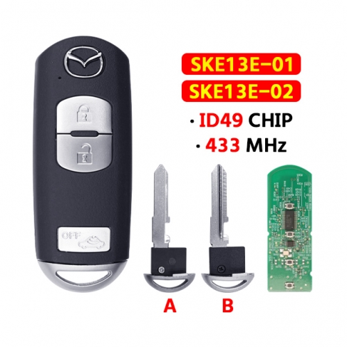 2+1Button Smart Remote Car Key Fob 433MHz 49 Chip SKE13E-01 SkE13E02 for Mazda (Mitsubishi System) 3 MX-5 CX-3 CX-5 CX-7