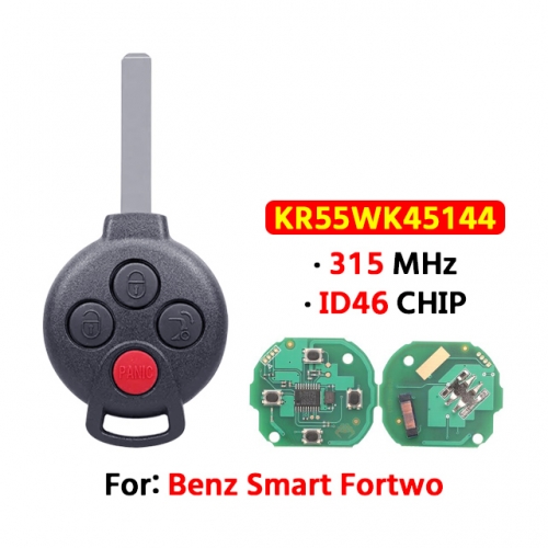 3+1Buttons for MB Remote Car Key for Mercedes Benz Smart ForTwo 2008-2015 Smart Car Keys ID46 Chip 315Mhz FCC：KR55WK45144
