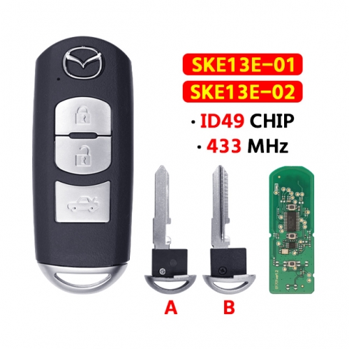 3 Buttons Smart Car Key SKE13E-01 SKE13E-02  433Mhz ID49Chip For MAZDA CX-3 CX-5 Axela Atenza Model