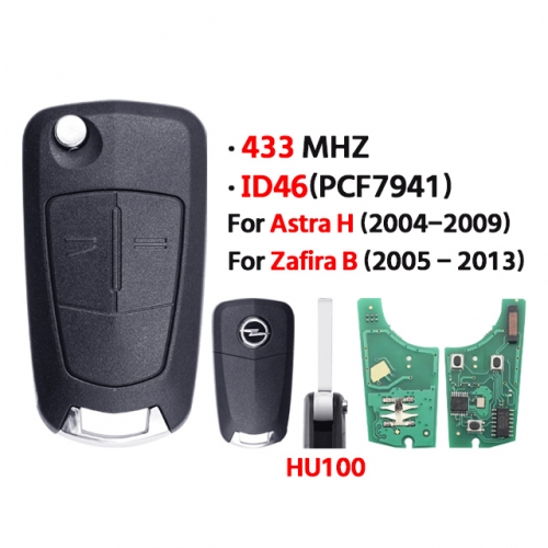 2Button Remote Key 433mhz ID46(PCF7941)For Astra H (2004-2009) 、Zafira B (2005 – 2013)
