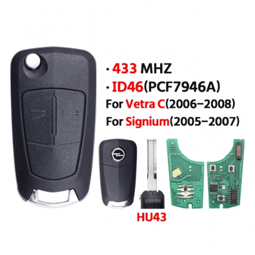 2Button Remote Key 433MHz ID46(PCF7946A) For Vetra C(2006-2008) 、( Signium(2005-2007)