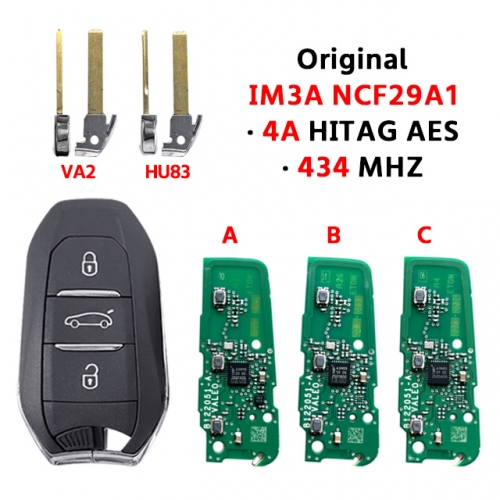 Original 3Button Smart Key IM3A HITAG AES NCF29A1 433MHz 98097814ZD Keyless For 2020 T-Peugeot 5008 508（trunk button）