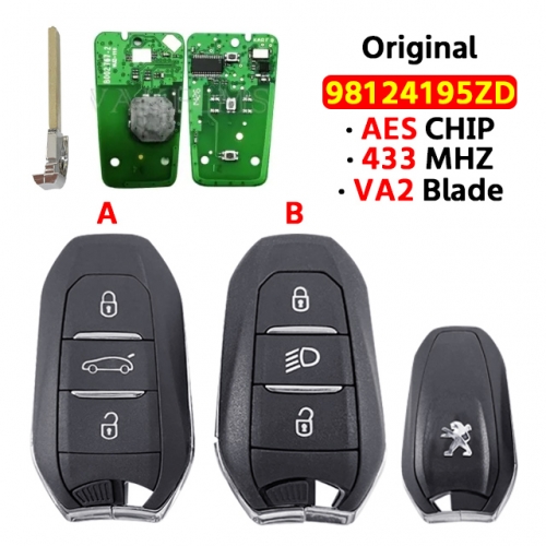 Original 3 Button Smart Key  IM2A PCF7953M Chip 433MHz 98124195ZD Keyless Go For T-Peugeot 308 508 2010+