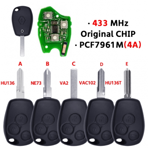 3Button remote key T-Renault straight remote control key 433MHz PCF7961(4A)CHIP Original chip with battery