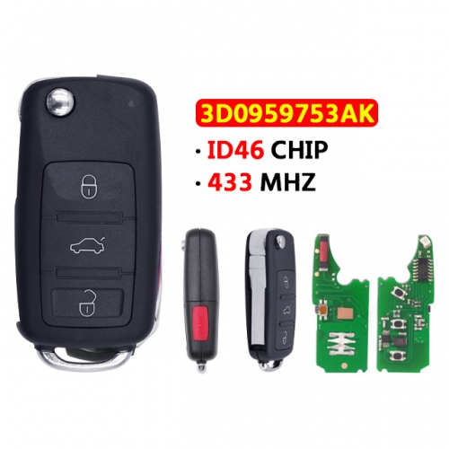 For T-Volkswagen 3+1 key folding car key 433 frequency electronic 46 chip 3D0959753AK