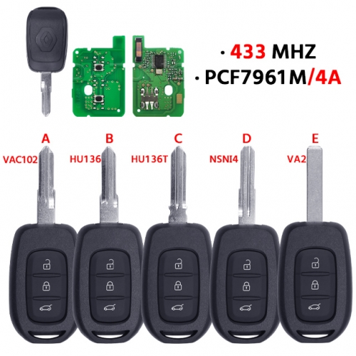 3Button T-Remote Key 433MHz 4A PCF7961M for T-Renault Symbol Logan Sandero Dacia Lodgy Dokker Duster