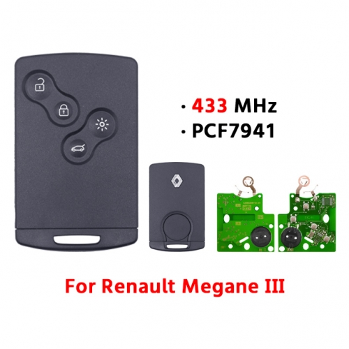 4 Buttons  Smart Card Car Key Fob 433Mhz PCF7941 for T-Renault Megane III FlueIII Laguna III Scenic 09-2015