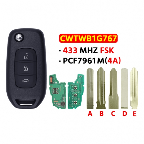 3Button Flip Remote Ke CWTWB1G767 y 433MHz PCF7961M 4A for Kadjar Captur Megane 3 Symbol Logan 2 Sandero 2 Dacia Duster