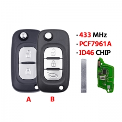 2/3Buttons Flip Remote Key 433MHz PCF7961A ID46 Chip  for T-Renault Clio III Clio 3 Kangoo Master Modus Twingo 2006-2016
