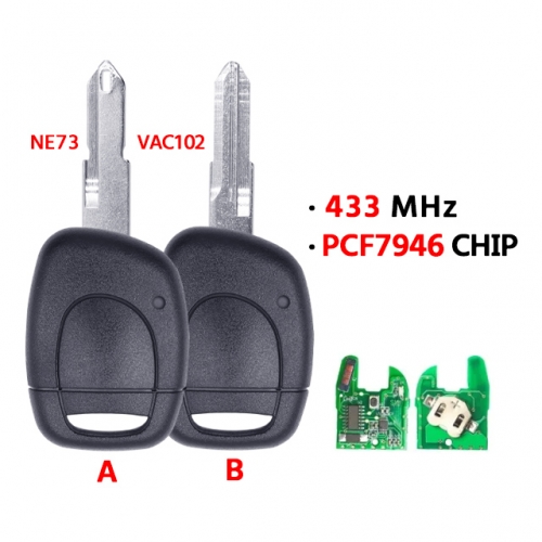 1 Button Remote Key With PCF7947/PCF7946 Chip NE73/ VAC102 Blade For R-enault Twingo Clio