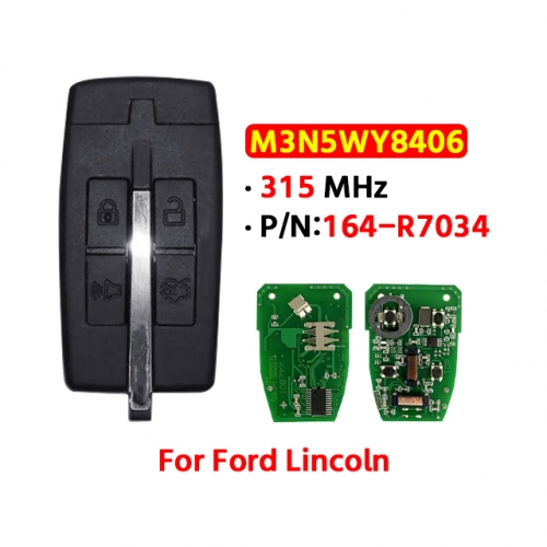 TLincoln MKS MKT Ford Taurus 2009-2012 Fcc M3N5WY8406 Pn 164-R7034 164-R7032 315MHZ 46 Chip 4 Button Smart Key FOB