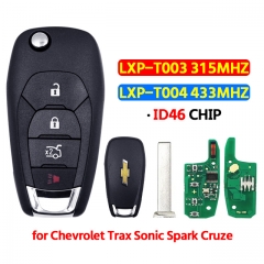 3+1Button Flip Remote Key LXP-T003 315/433MHZ LXP-T004 ID46 Chip for Chevrolet Trax Sonic Spark 2019-2021 Cruze XL7 XL8 2016-2019