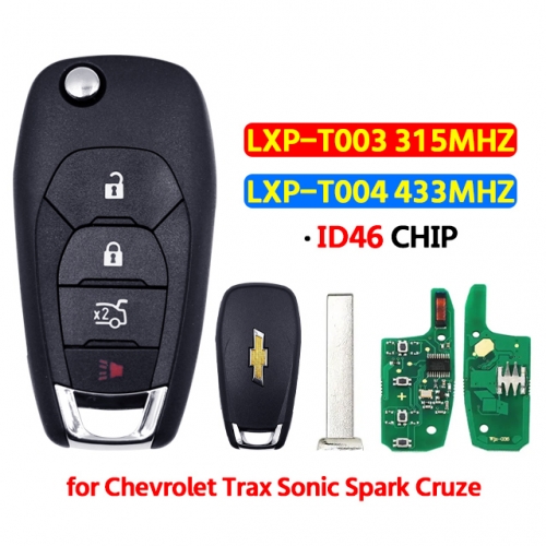 3+1Button Flip Remote Key LXP-T003 315/433MHZ LXP-T004 ID46 Chip for Chevrolet Trax Sonic Spark 2019-2021 Cruze XL7 XL8 2016-2019