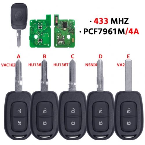 2Button Remote Car Key 433mhz PCF7961M 4A for T-Renault Sandero Dacia Logan Lodgy Dokker Duster Trafic Clio4 Master3 VAUXHALL VIVARO